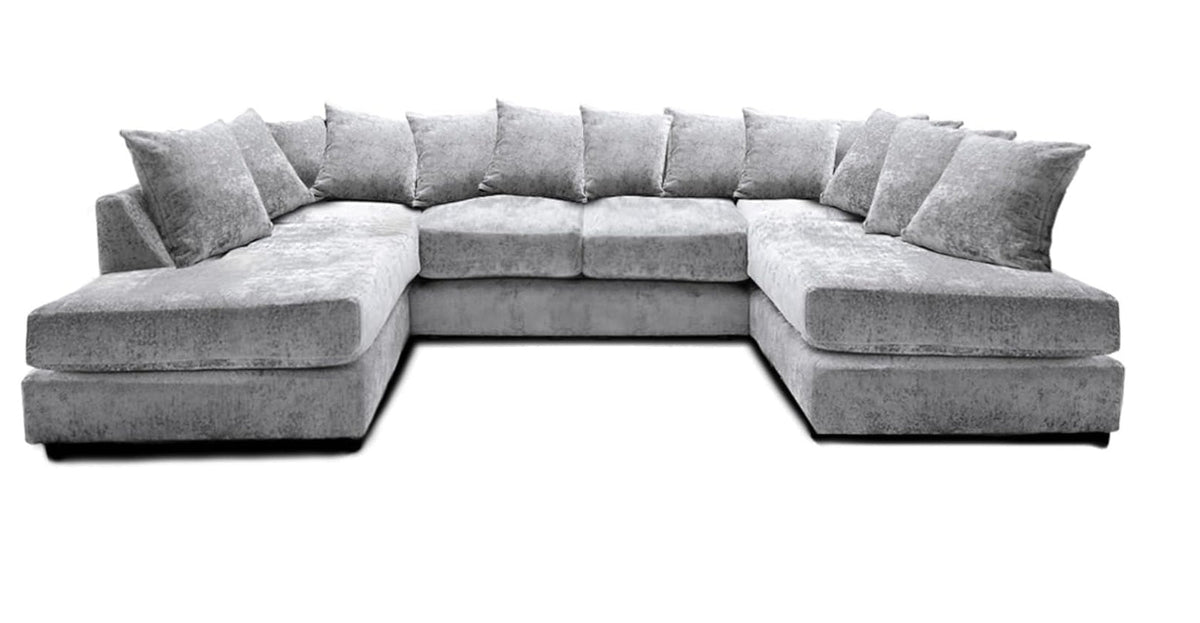 Windsor Scatter Back 6 Seater U Shaped Corner Chenille Fabric Sofa Silver