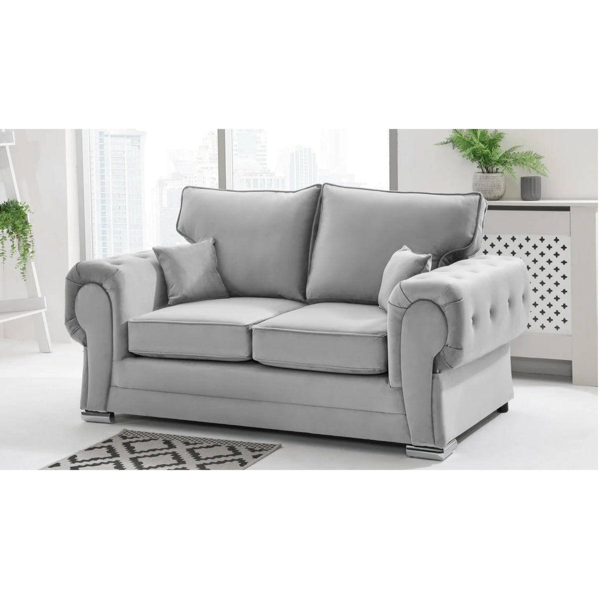 Chingford Plush Velvet Full Back 3+2 Seater Sofa Set Silver