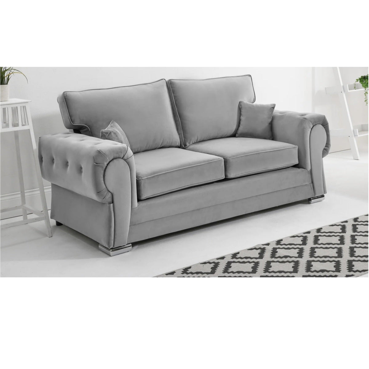 Chingford Plush Velvet Full Back 3+2 Seater Sofa Set Silver