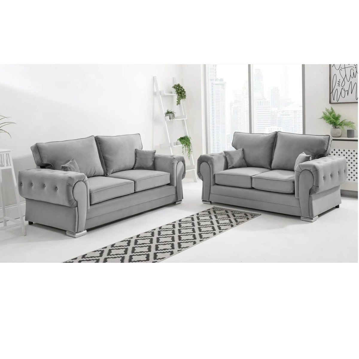 Chingford Plush Velvet Full Back 3+2 Seater Sofa Set