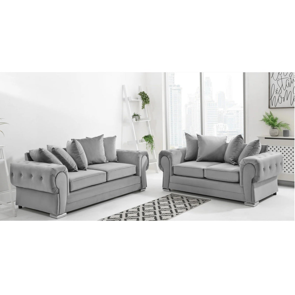 Verona Scatter Back Plush Velvet 3+2 Seater Sofa Set Silver