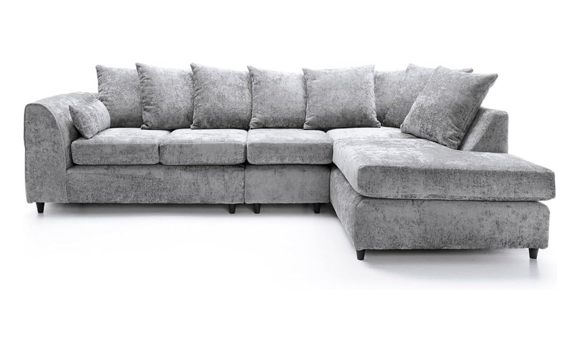 DYLAN Chenille Fabric Scatter Back 5 Seater Right Hand Facing Corner Sofa Silver