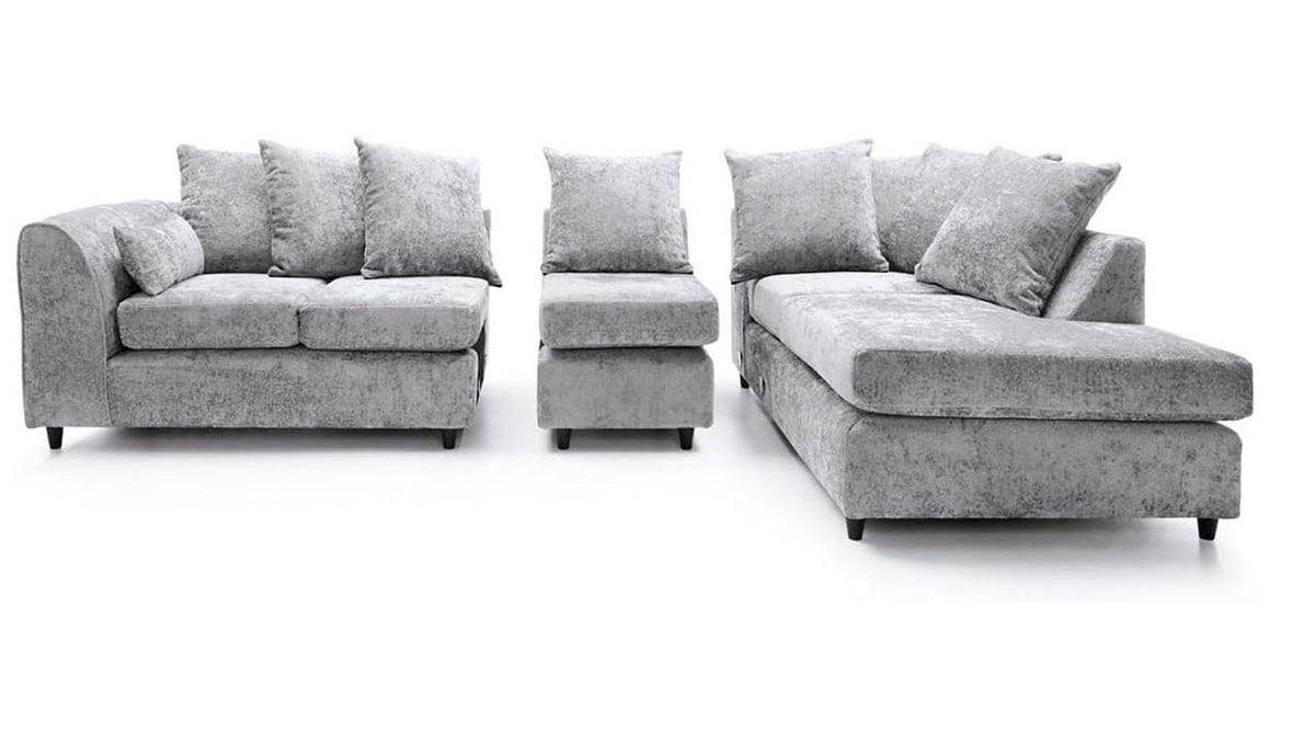DYLAN Chenille Fabric Scatter Back 5 Seater Right Hand Facing Corner Sofa Silver