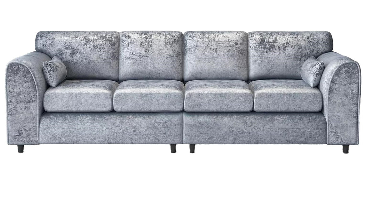 Bela Crushed Velvet 4 Seater Full Back Sofa Silver