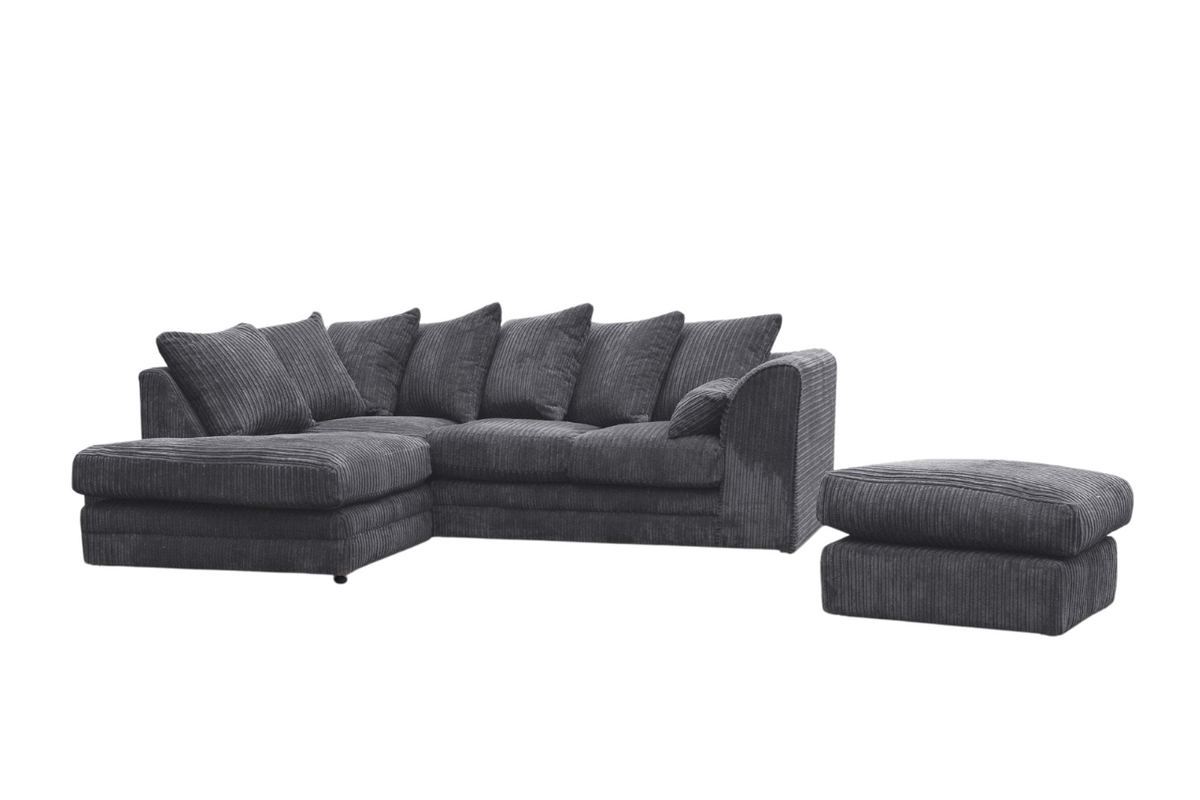 Hannah Jumbo Cord Corner Sofa with Pouffe Footstool | Corner Sofa UK