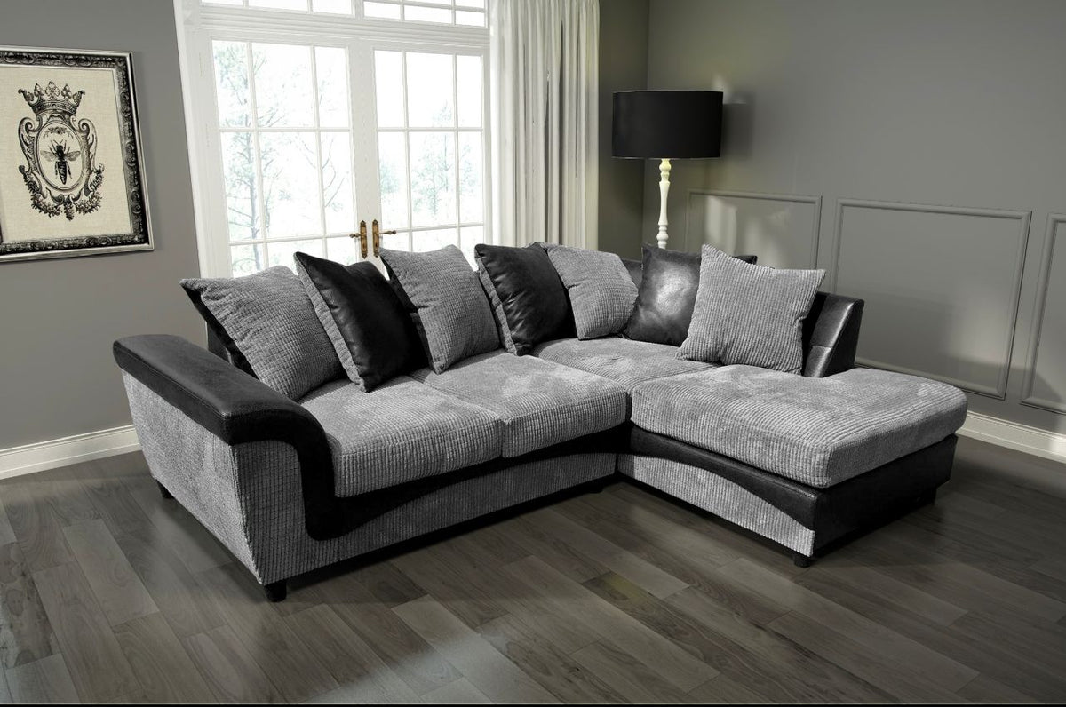 PALERMO JUMBO CORD Right Hand Facing Corner Sofa Black-Grey