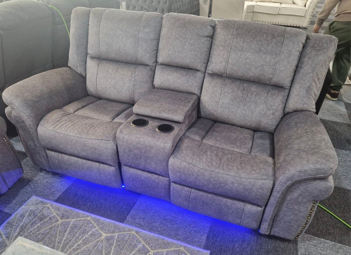 Berlin Fabric Electric Recliner 2 Seater Sofa Grey