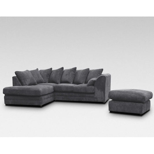 Jumbo Cord Corner Sofa With Footstool / Black / Grey / Coffee