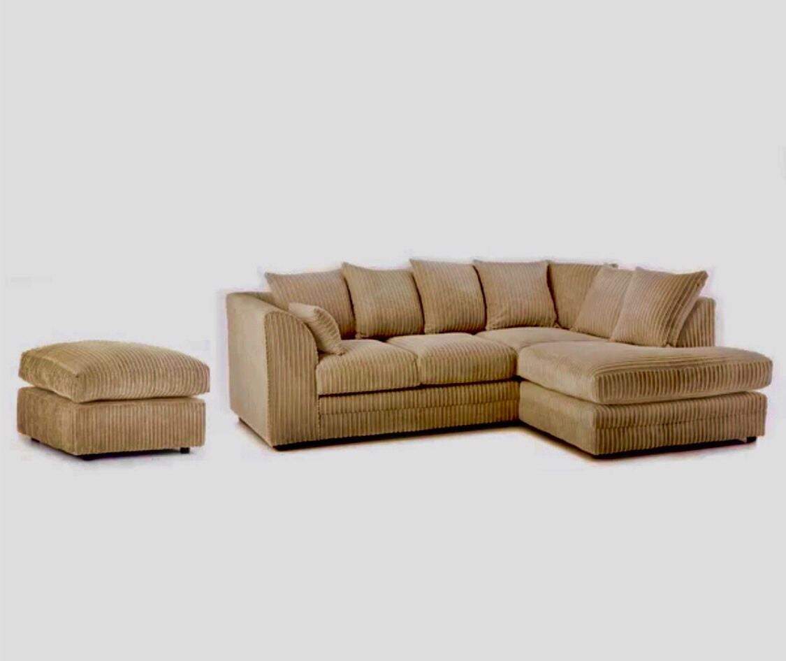 Hannah Jumbo Cord Corner Sofa with Pouffe Footstool | Corner Sofa UK