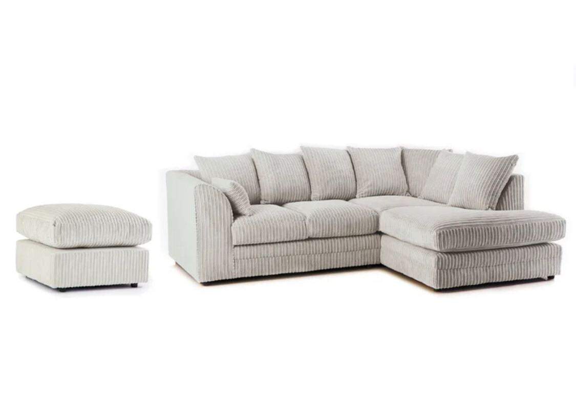 Hannah Jumbo Cord Corner Sofa with Pouffe Footstool | Corner Sofa UK