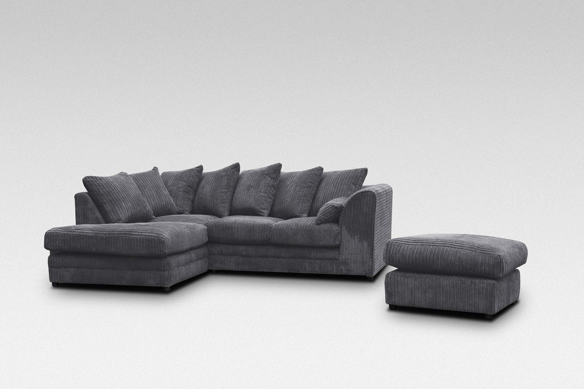 Hannah Jumbo Cord Corner Sofa with Pouffe Footstool | Corner Sofa UK
