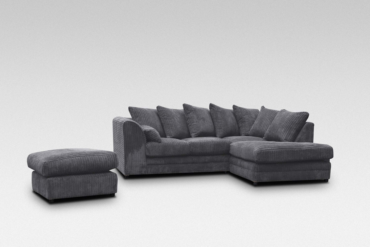 Hannah Jumbo Cord Corner Sofa with Pouffe Footstool | Corner Sofa UK