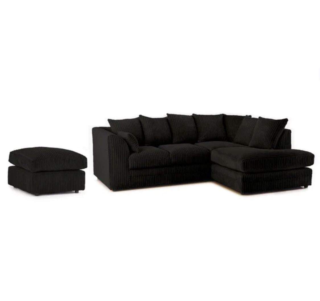 Hannah Jumbo Cord Corner Sofa with Pouffe Footstool | Corner Sofa UK