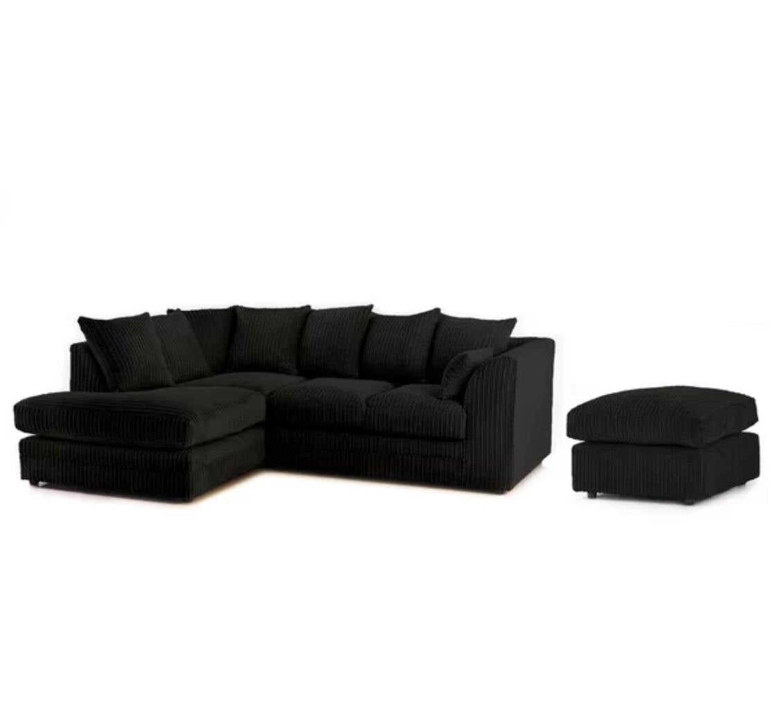 Hannah Jumbo Cord Corner Sofa with Pouffe Footstool | Corner Sofa UK