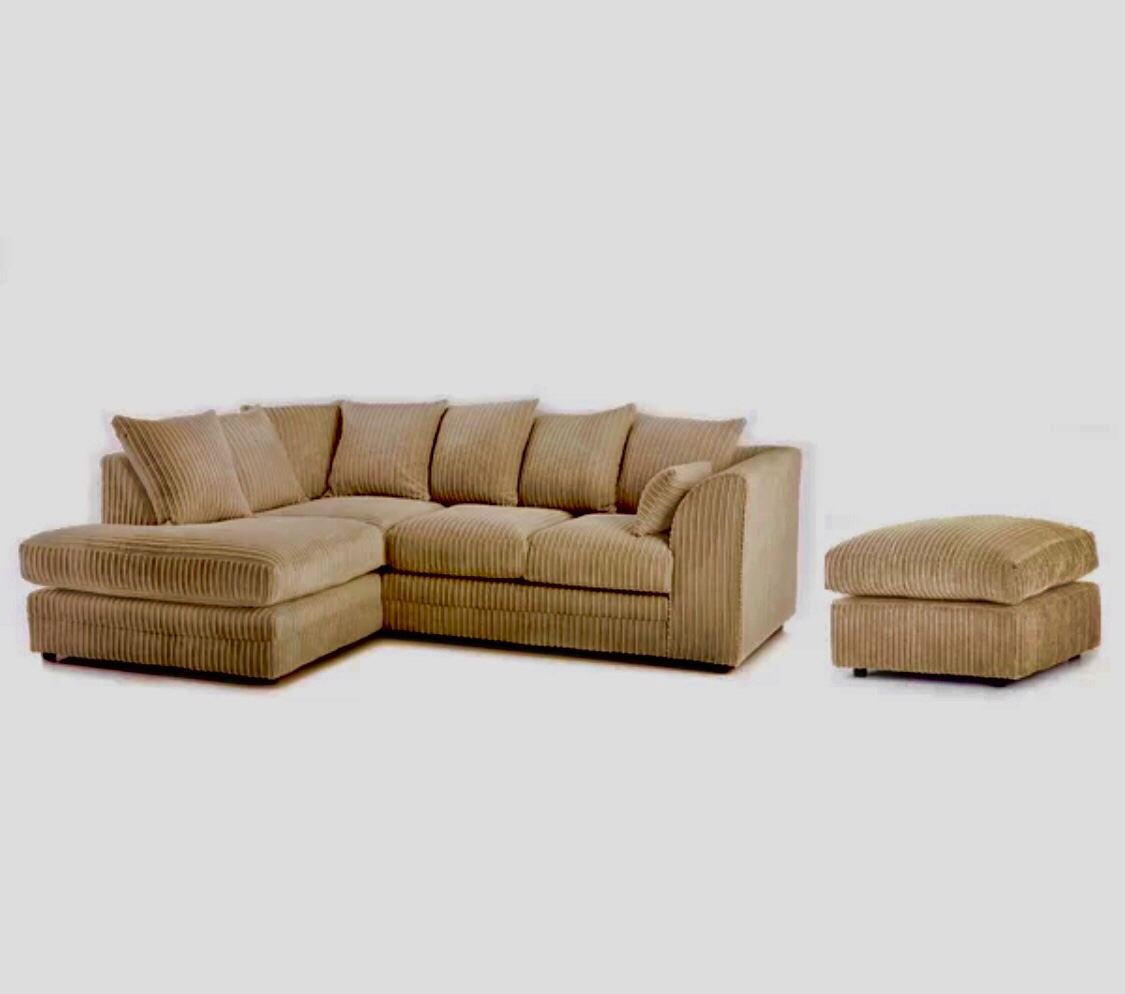 Hannah Jumbo Cord Corner Sofa with Pouffe Footstool | Corner Sofa UK