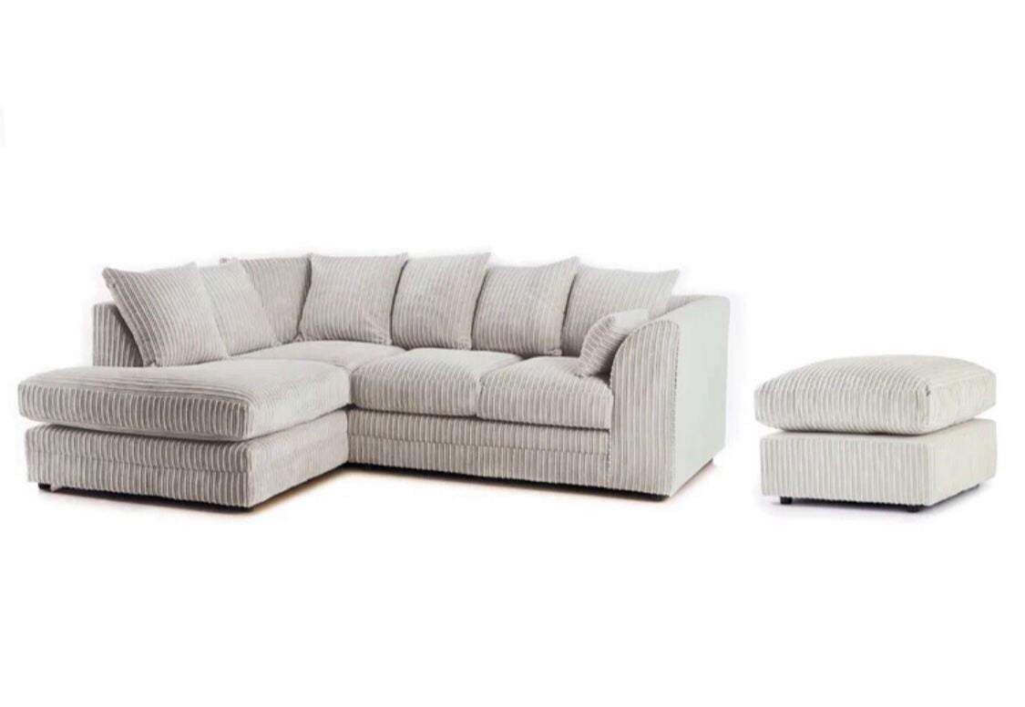 Hannah Jumbo Cord Corner Sofa with Pouffe Footstool | Corner Sofa UK