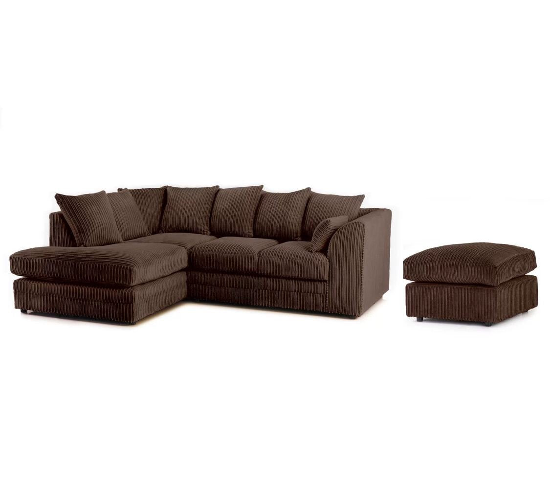 Hannah Jumbo Cord Corner Sofa with Pouffe Footstool | Corner Sofa UK