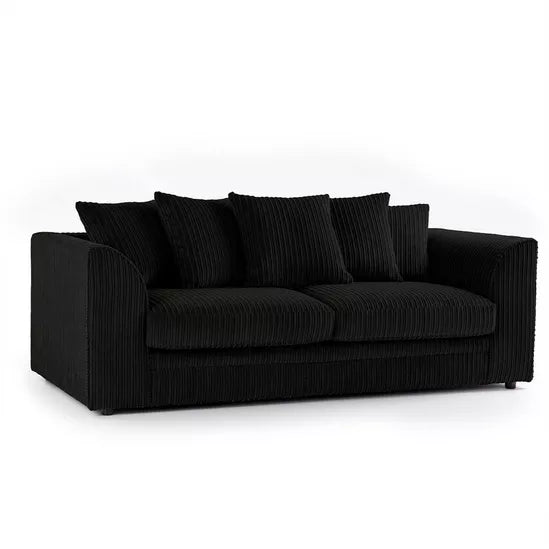 Hannah Jumbo Cord 3 Seater Sofa Set with Scatter Back Pillows in black color
