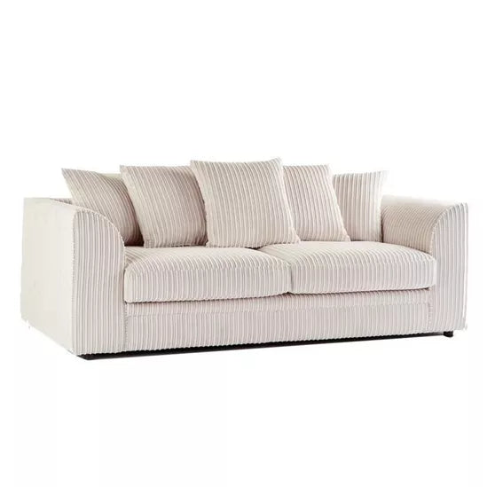 Hannah Jumbo Cord 3 Seater Sofa Set with Scatter Back Pillows in Mink color