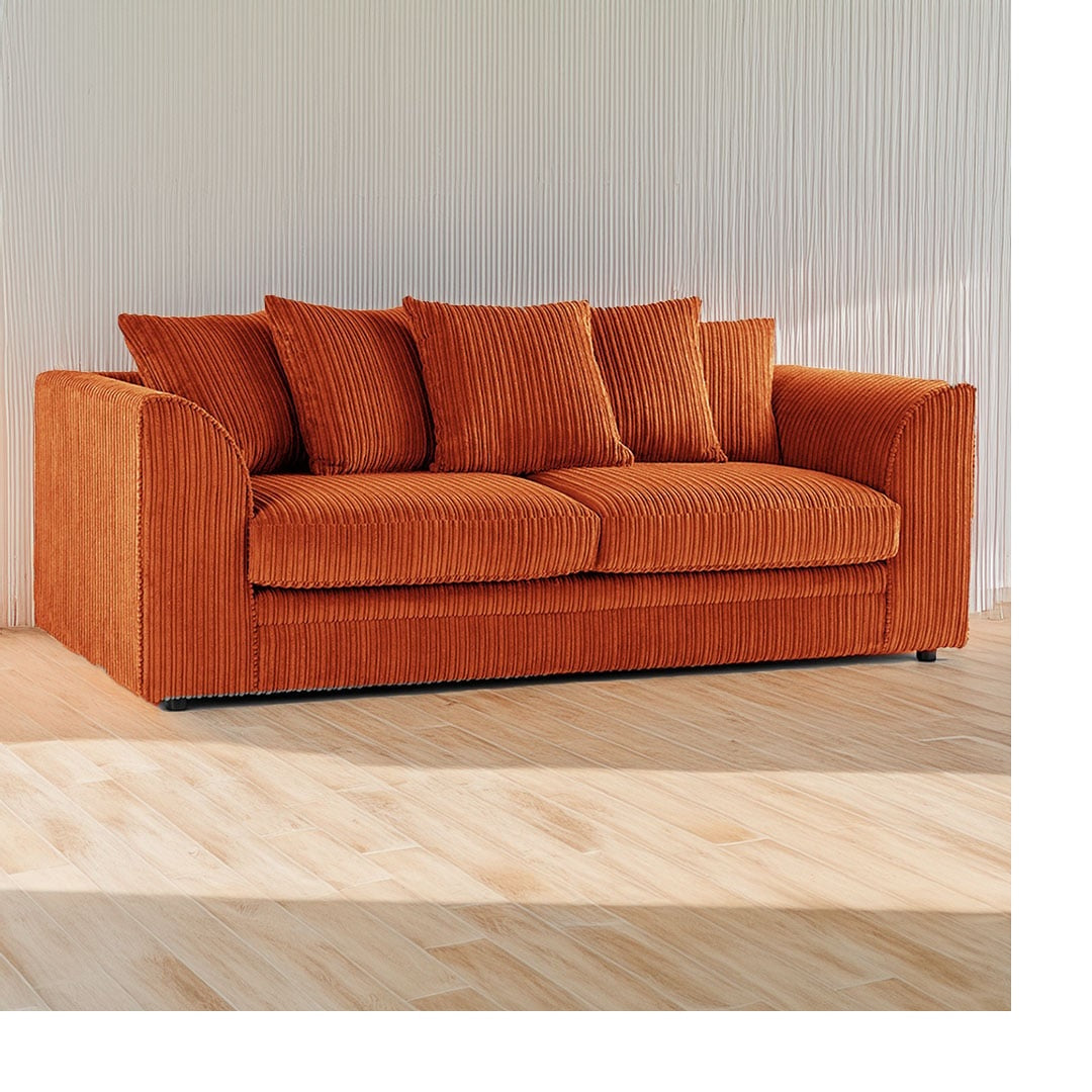 Hannah Jumbo Cord Scatter Back 3 Seater Sofa Orange