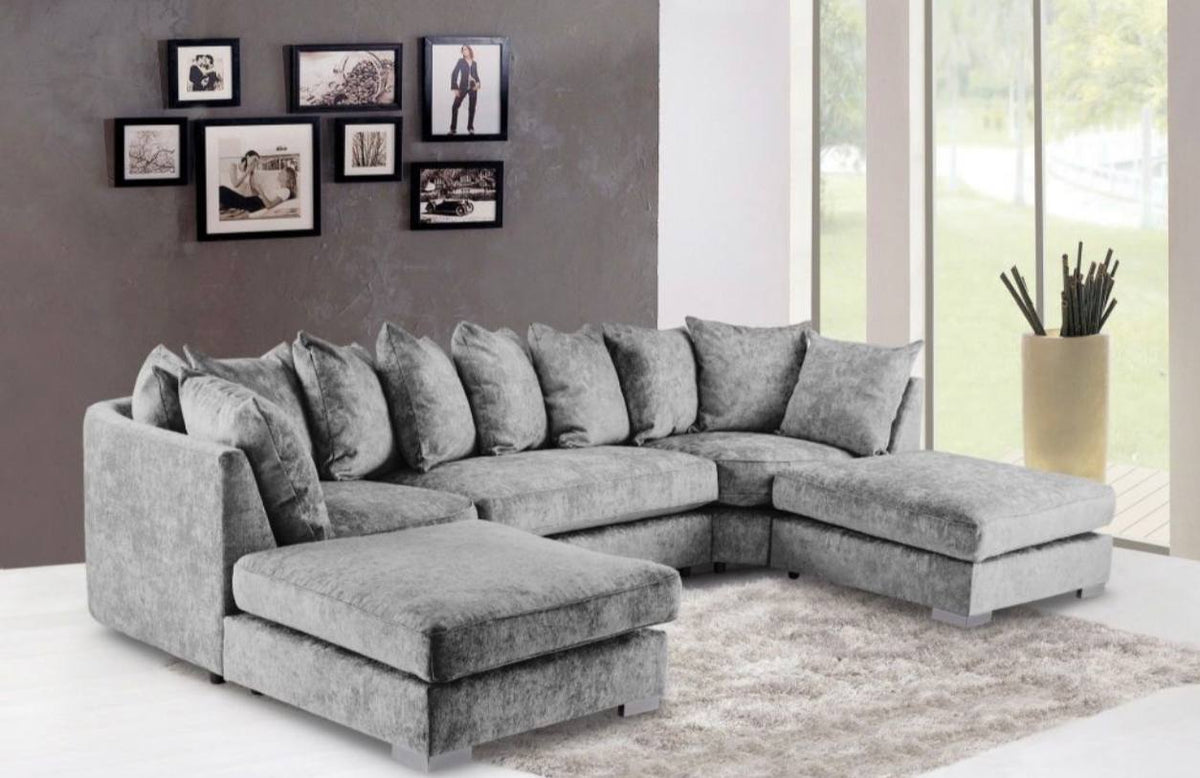 Bishop Luxe Soft Chenille U-Shape Scatter Back Sofa (Grey)