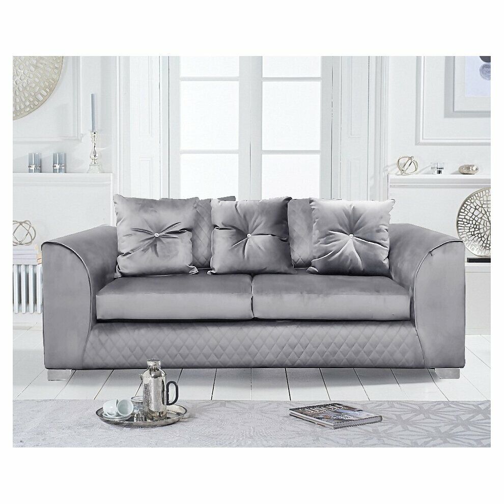 Plush Velvet Victoria | Grey black blue | Corner Sofa 3 Seater 2 Seater