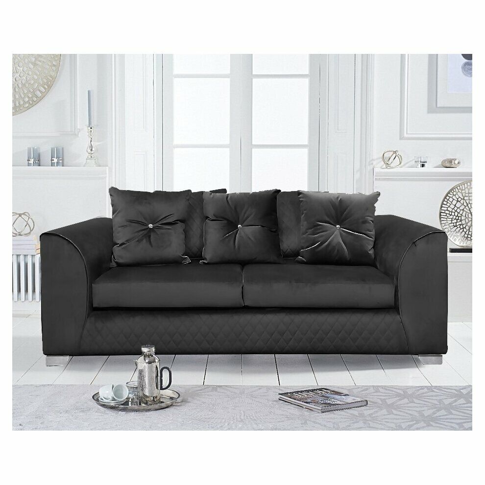 Plush Velvet Victoria | Grey black blue | Corner Sofa 3 Seater 2 Seater