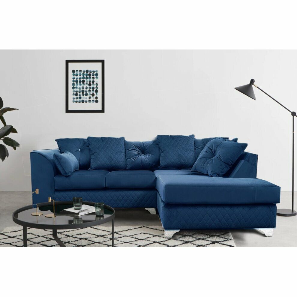 Plush Velvet Victoria | Grey black blue | Corner Sofa 3 Seater 2 Seater