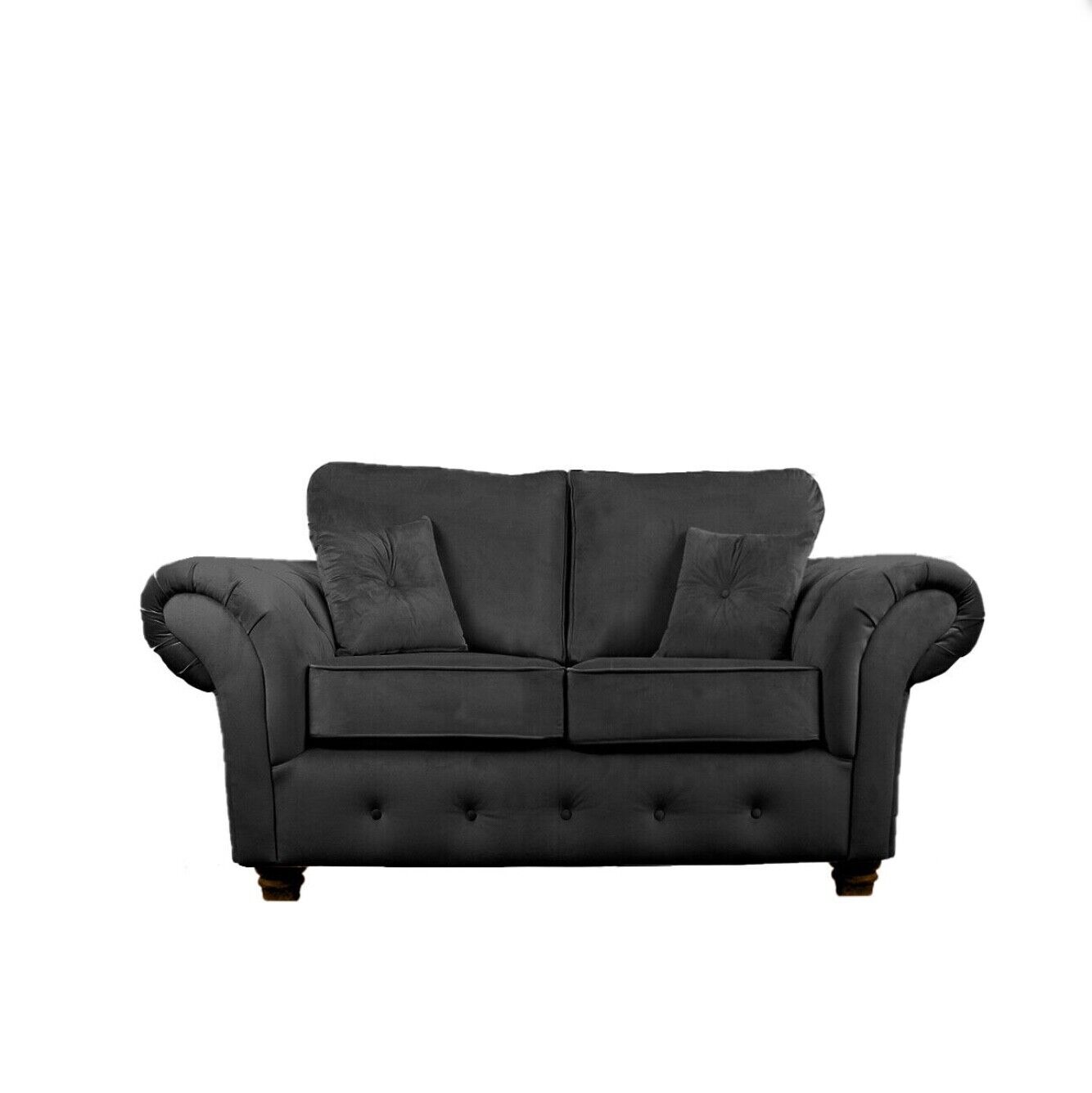 Olympia Plush Velvet Fabric Sofa Suite Set Black Blue Chesterfield Style