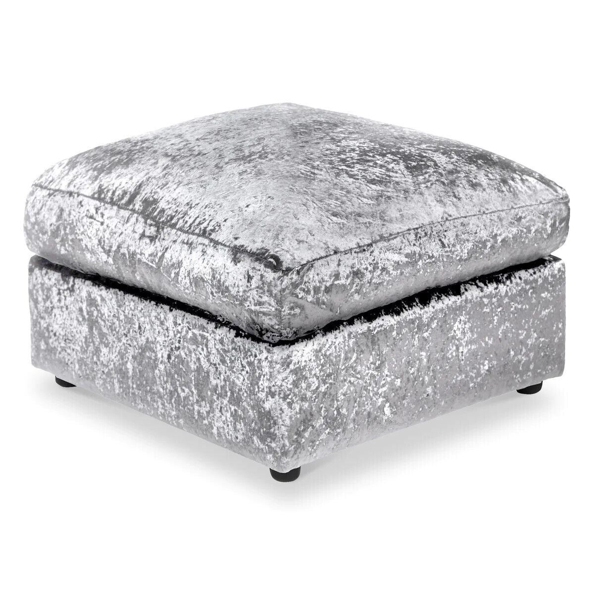 Crushed Velvet Footstool | Black Silver Mink