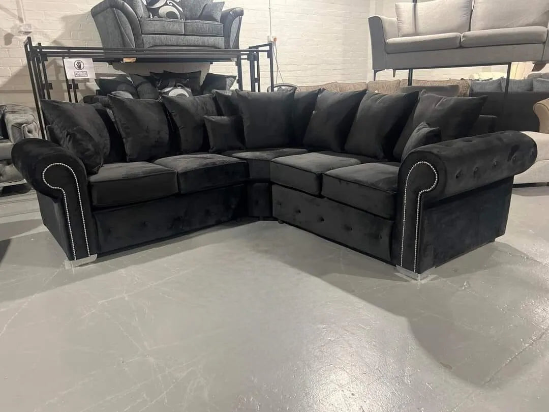 Luxury Olympia Corner Sofa | Black | 2C2