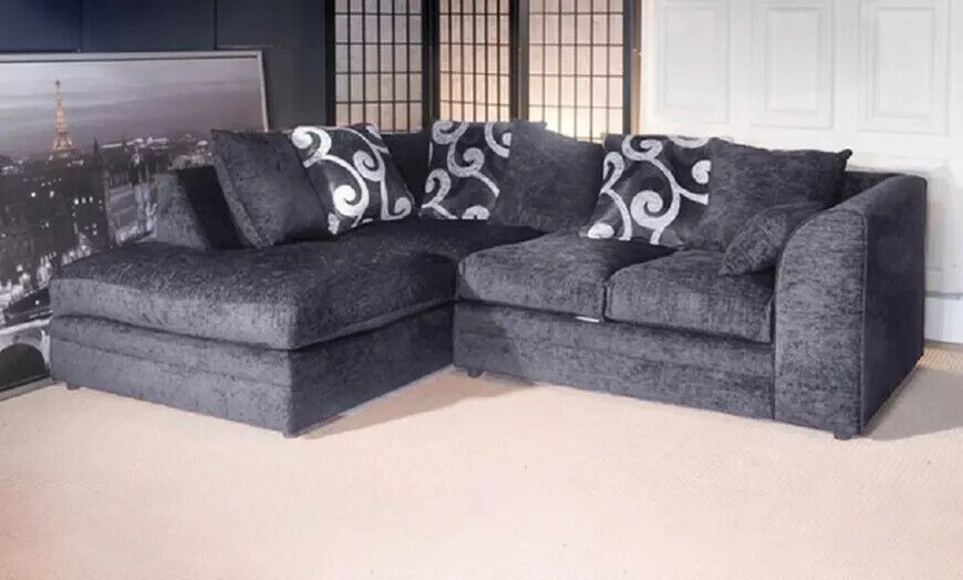 chenille zina black or grey fabric corner sofa or 3+2