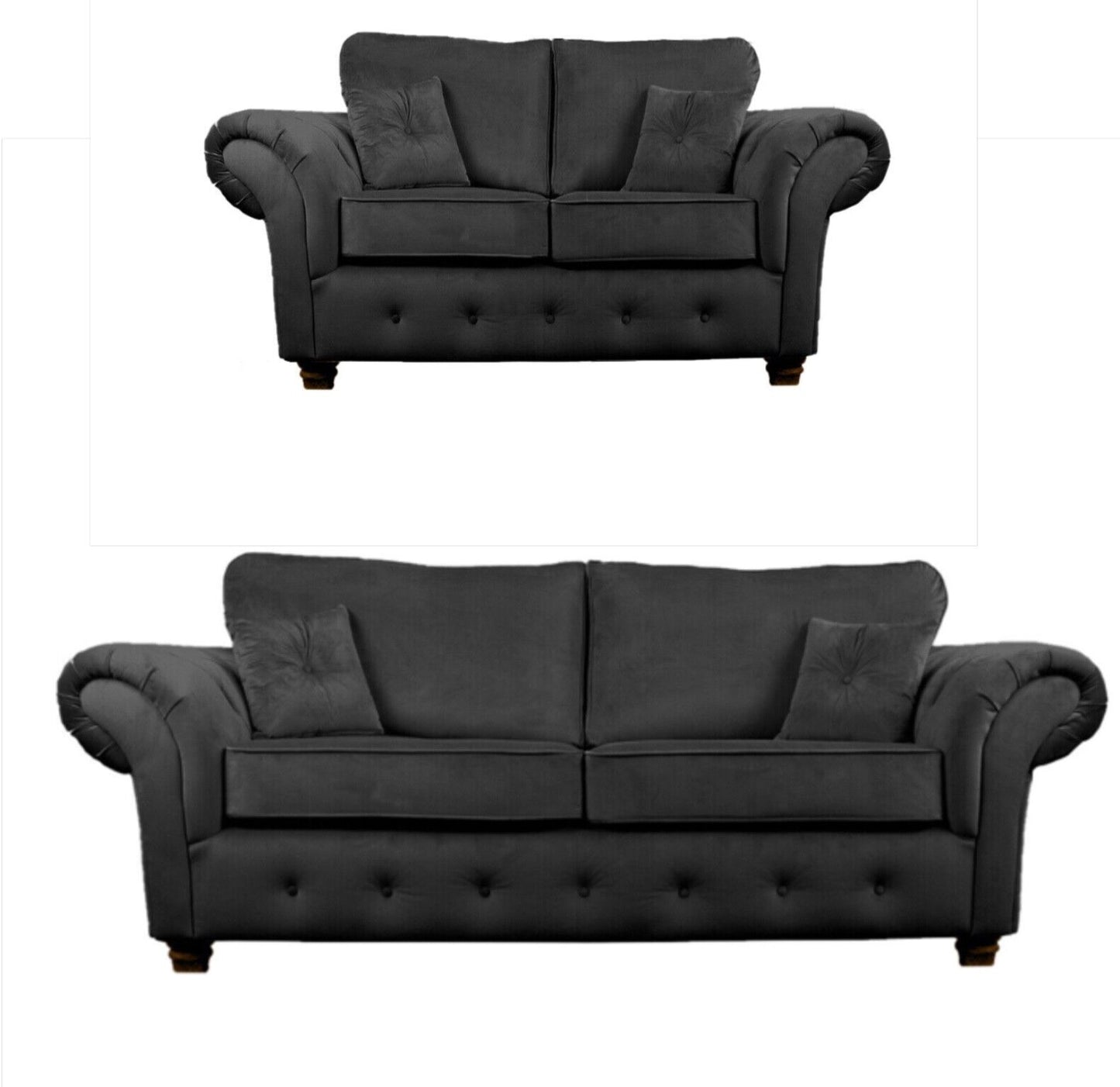 Olympia Plush Velvet Fabric Sofa Suite Set Black Blue Chesterfield Style