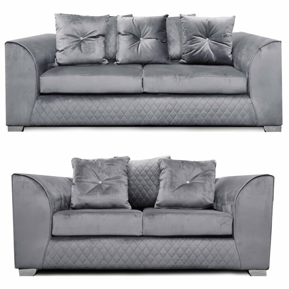 Plush Velvet Victoria | Grey black blue | Corner Sofa 3 Seater 2 Seater