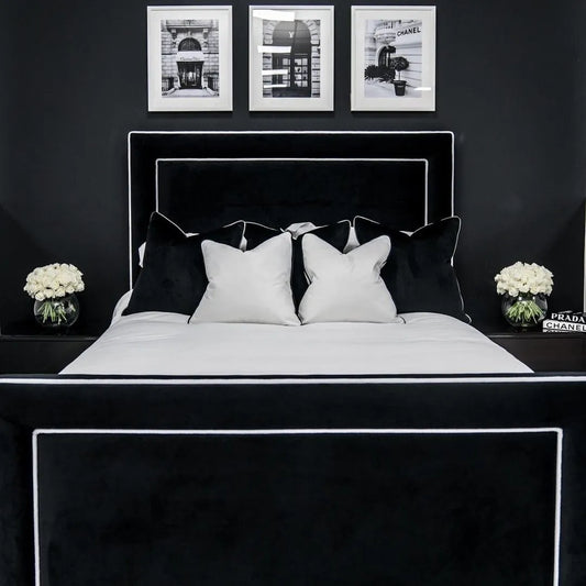 Luxury Bed Frame Upholstered Fabirc Plush Velvet BLACK