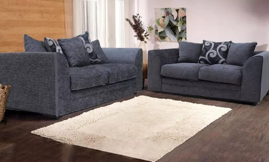 chenille zina black or grey fabric corner sofa or 3+2