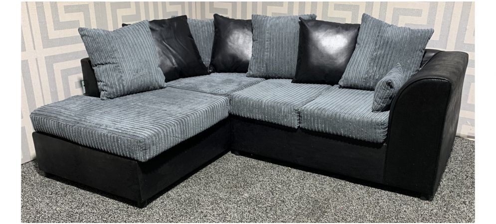 Byron Fabric Leather Jumbo Sofa | Corner Suite 3 2 Seater | Black & Grey