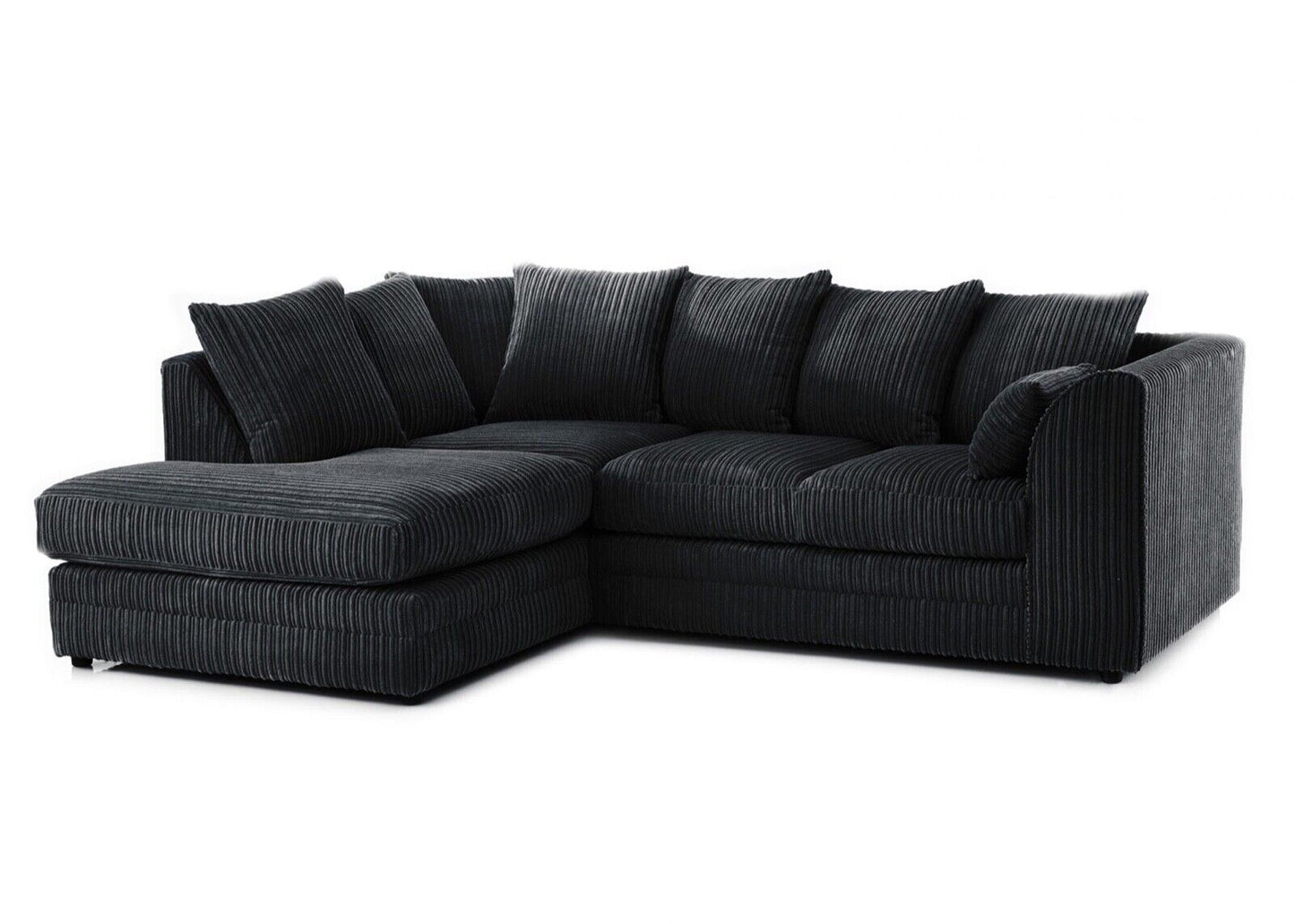 Black Jumbo Cord Corner Sofa Suite Set | Left right 3&2