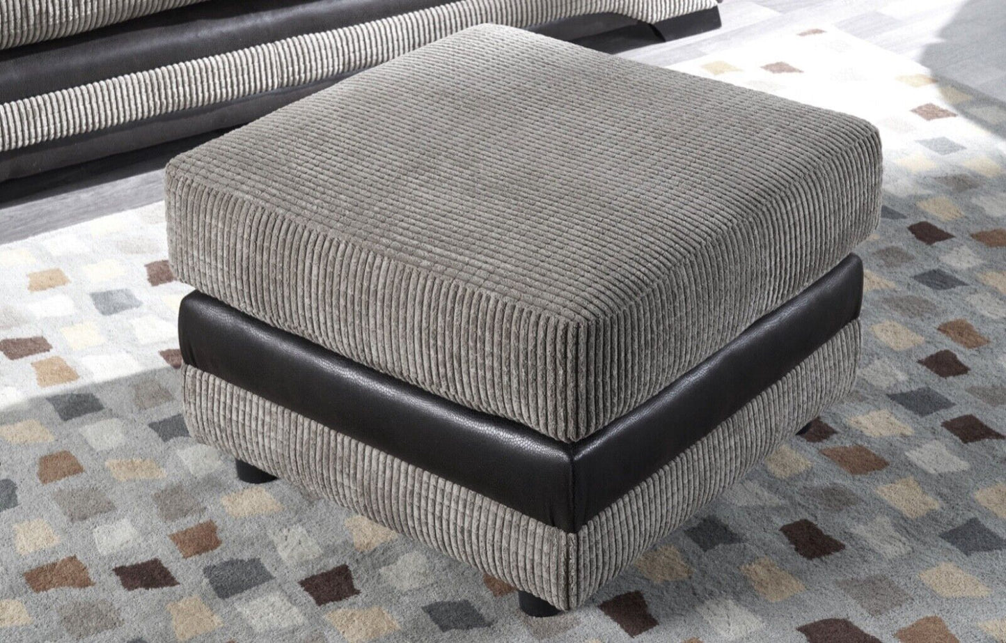 Jumbo cord Footstool Puffee  | Black & grey / Brown & Beige | Corduroy Fabric