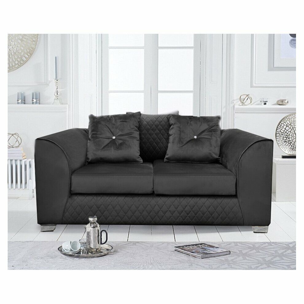 Plush Velvet Victoria | Grey black blue | Corner Sofa 3 Seater 2 Seater