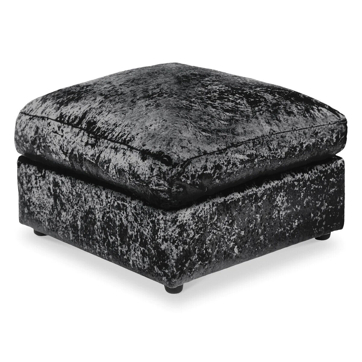 Crushed Velvet Footstool | Black Silver Mink