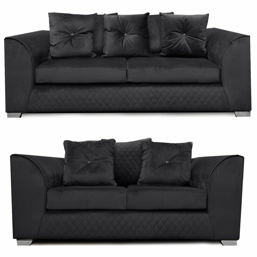 Plush Velvet Victoria | Grey black blue | Corner Sofa 3 Seater 2 Seater