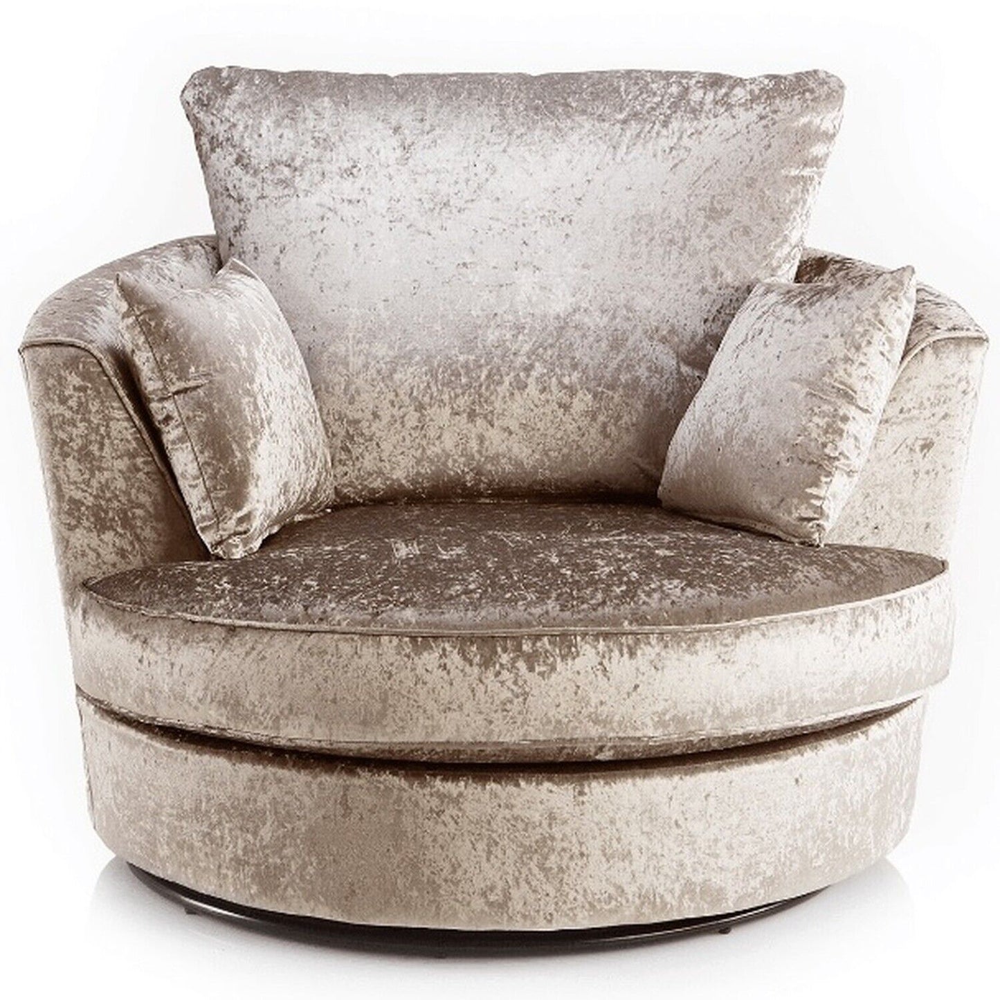 Crushed Velvet Swivel Cuddle Chair | Black Silver Mink