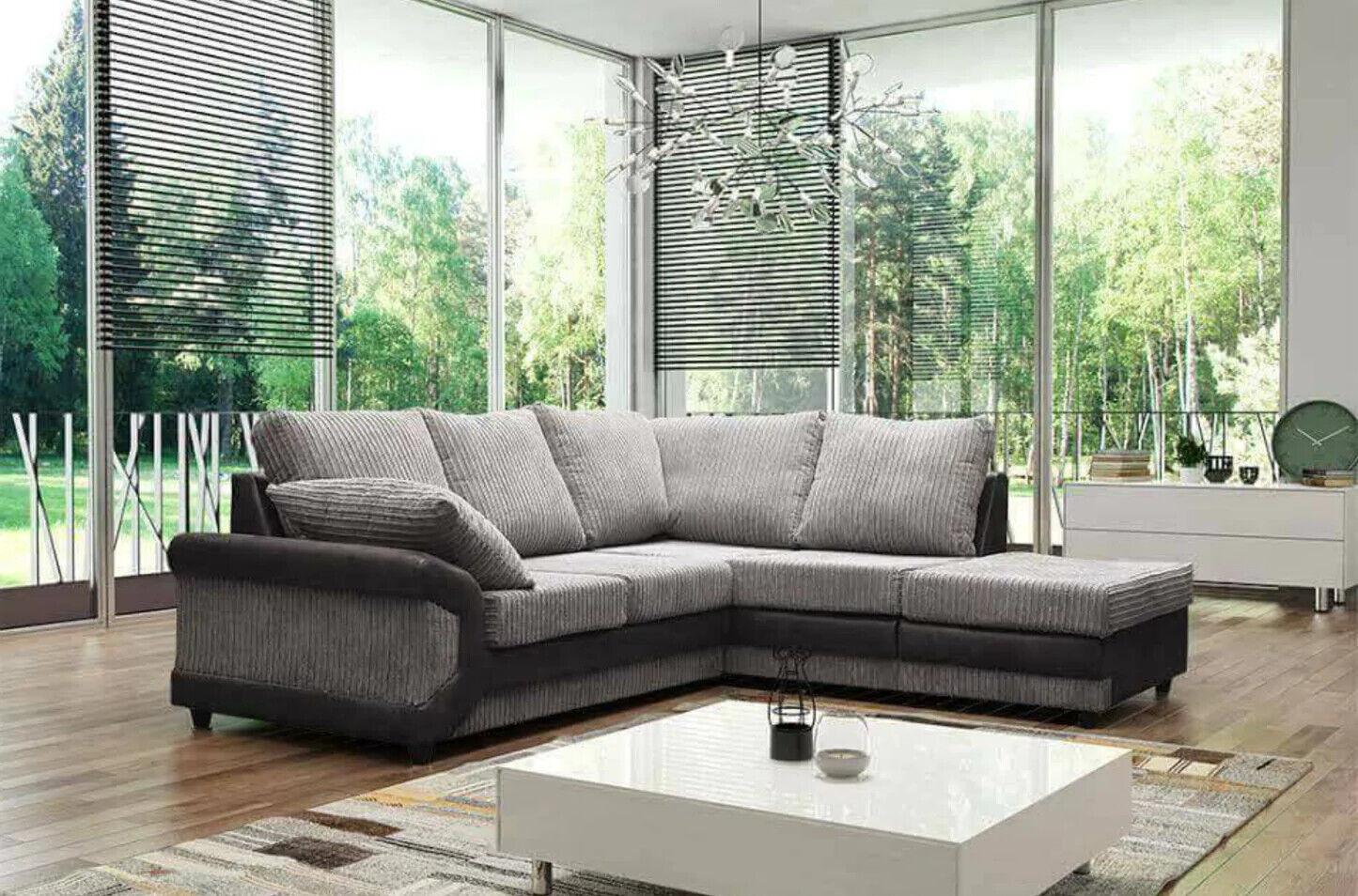 Dino High Back Sofa Jumbo Cord | Suite Set Corner Sofa 3 2 Seater | Black & Grey / Brown & Beige