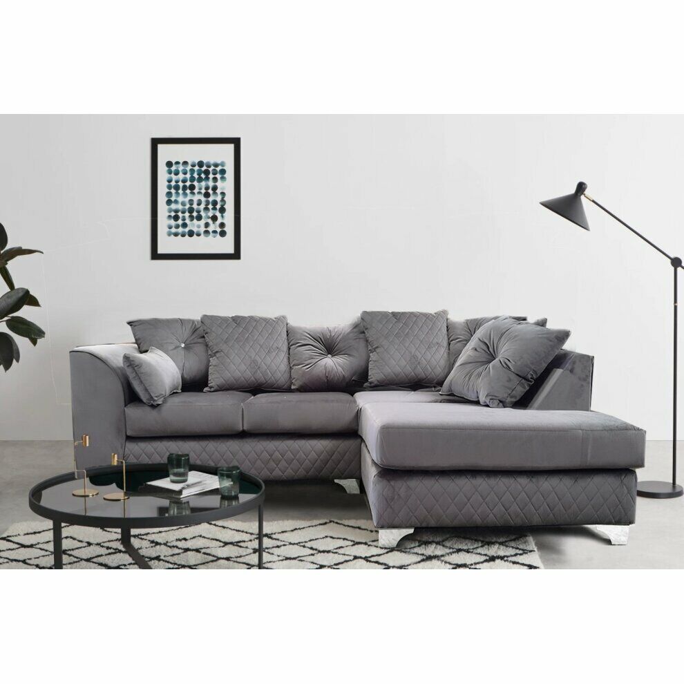 Plush Velvet Victoria | Grey black blue | Corner Sofa 3 Seater 2 Seater