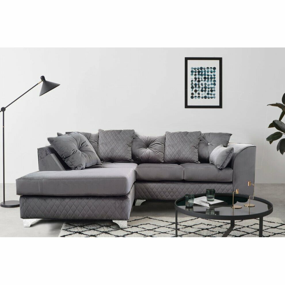 Plush Velvet Victoria | Grey black blue | Corner Sofa 3 Seater 2 Seater