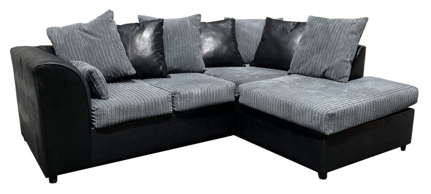 Byron Fabric Leather Jumbo Sofa | Corner Suite 3 2 Seater | Black & Grey