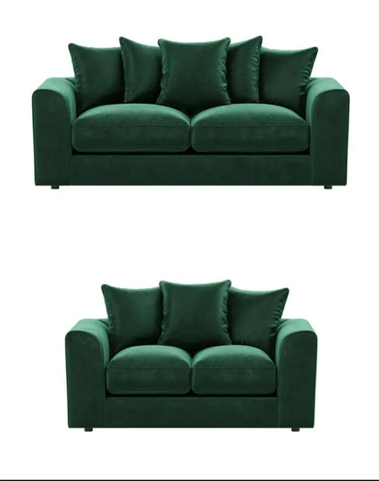 Plush Velvet 3+2 Suite Set | Emerald Green