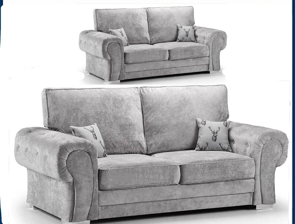 Chesterfield Verona Full Back Sofa Set | 3+2+1 Seater Grey or beige