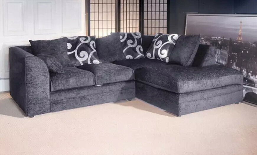 chenille zina black or grey fabric corner sofa or 3+2